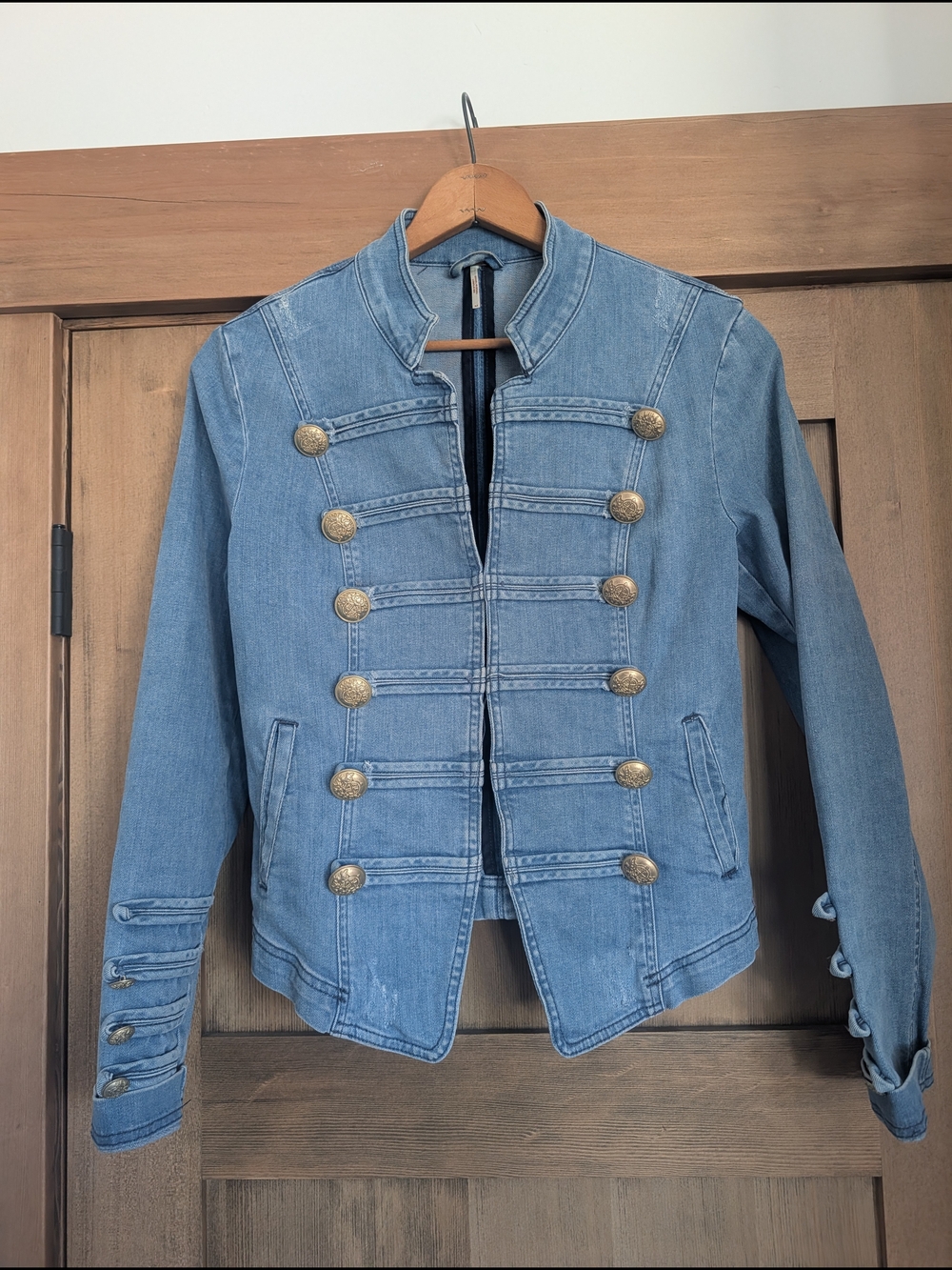 Free People Light Blue Military-Style Denim Jacket